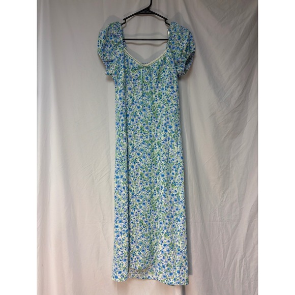 Monteau Los Angeles Dresses & Skirts - Monteau Los Angeles Blue Green Floral Puff Sleeve Midi Dress Cottagecore XS